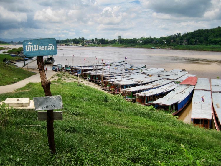 Slow boats on the Mekong River in Pakbeng, Laos