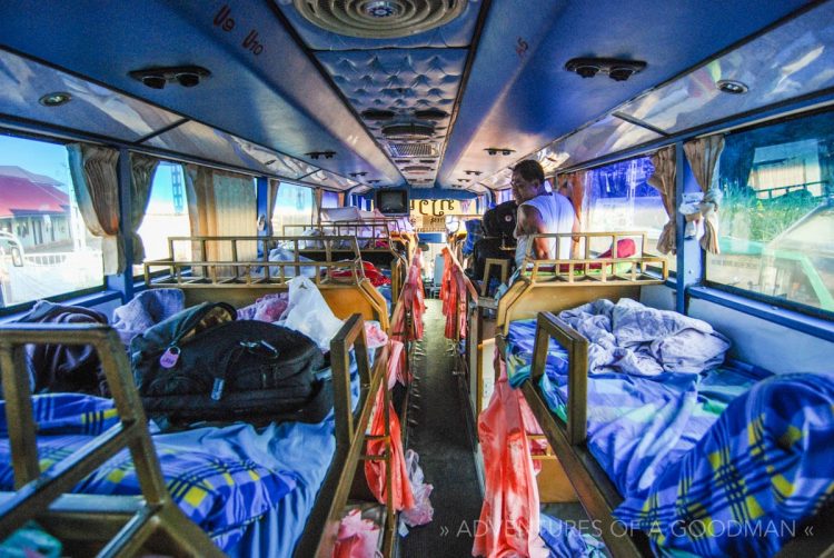 Inside a sleeper bus in Laos