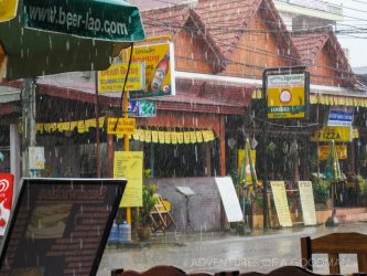 Rows of bar-restaurants in Vang Vieng, Laos