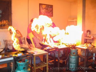 Making fire at the Best Thai Cookery School in Chiang Mai, Thailand