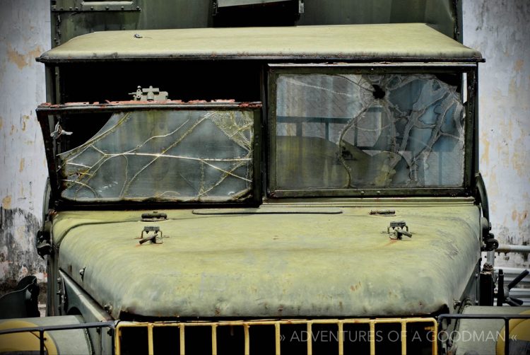 A shot-out old jeep at the Museum of the Ho Chi Min Campaign in VietNam