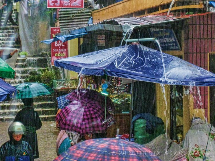 Monsoon rains rip through the Sapa market in Northern Vietnam