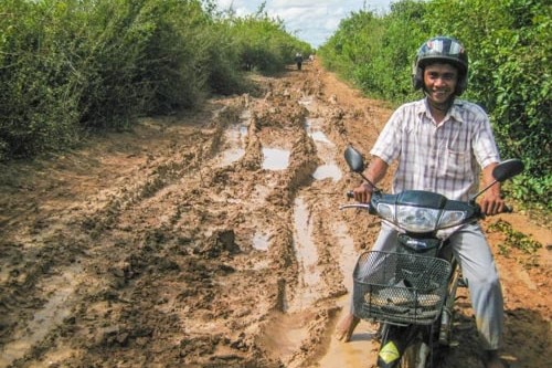 A muddy road in Cambodia