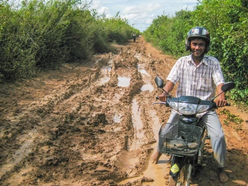 A muddy road in Cambodia