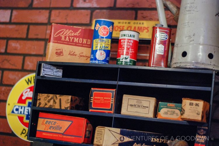 Classic oil cans and service station parts at the Route 66 Museum in Clinton, Oklahoma