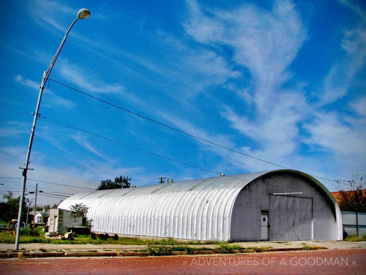 An old steel arch building in Stroud, Oklahoma