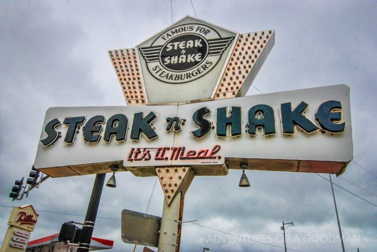 An original Steak & Shake sign on Route 66 in Springfield, Missouri