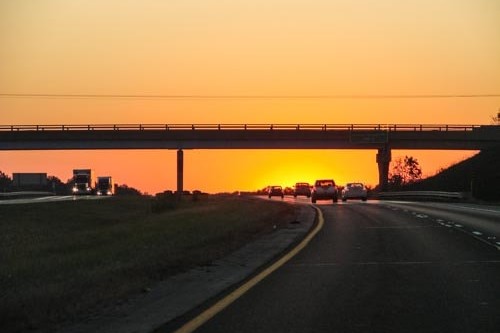 A sunset over the highway