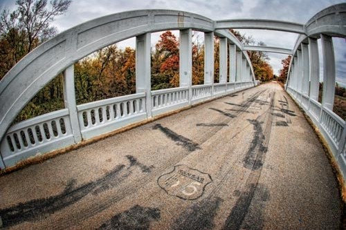 Historic Route 66 goes over Bush Creek via the Rainbow Bridge in Riverton, Kansas