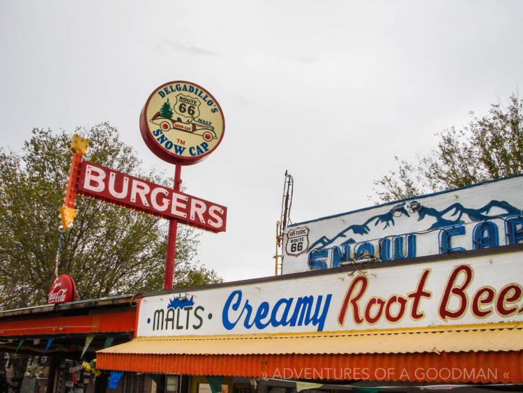 The sign for Delgadillo's Snow Cap Drive-In on Route 66, as of 2009