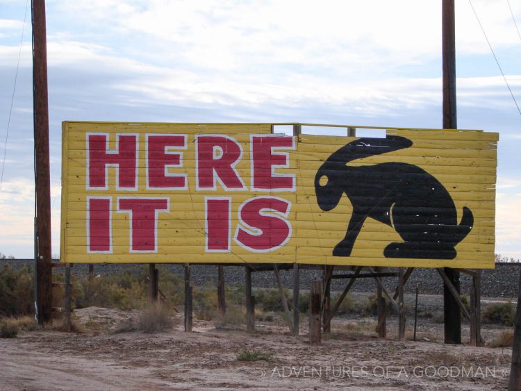 The famous "Hare it Is" sign outside the Jack Rabbit Trading Post, Joseph City, Arizona