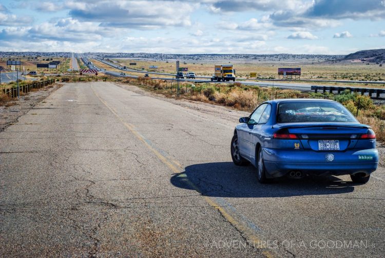 A stretch of old road runs — and ends — alongside the freeway