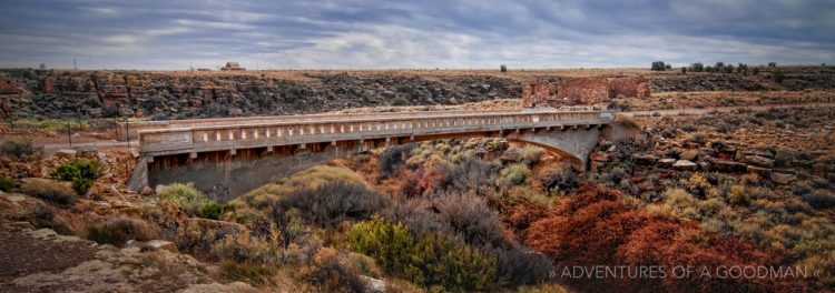 An original old stone bridge that leads into Two Guns in Arizona along Route 66