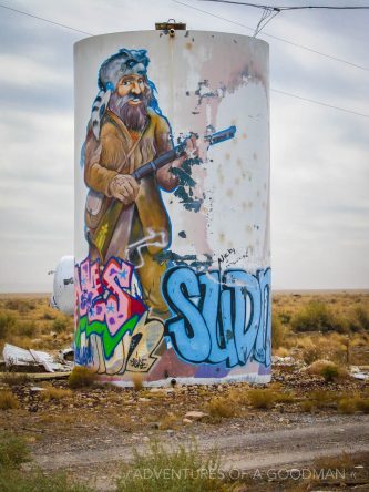 Graffiti on an old water silo in Two Guns, Arizona, on the Mother Road