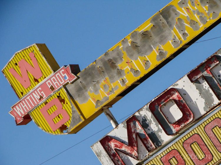 The original Whiting Bros. Motel and Groceries sign in Prewitt, New Mexico, on Route 66