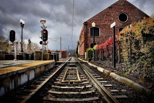 A light rail commuter train station in the South Bay town of Campbell, California