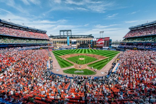 The view from center field during a Mets - Braves game at Shea Stadium in 2008