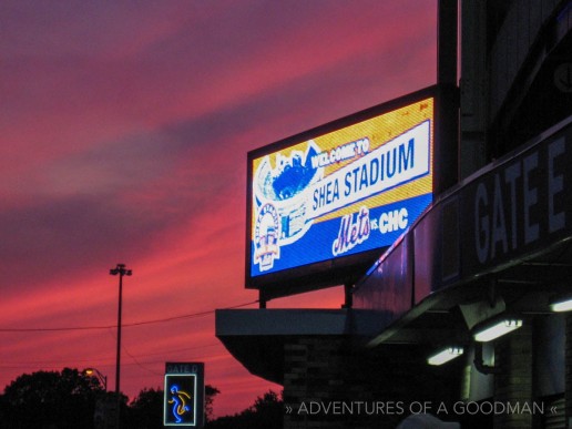 Giant screens outside Shea Stadium let people know important information about that day's game