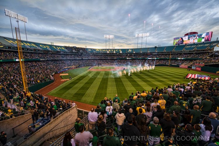 Oakland Coliseum during the 2015 MLB Opening Day