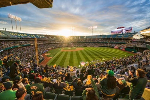 Oakland Coliseum during the 2015 MLB Opening Day