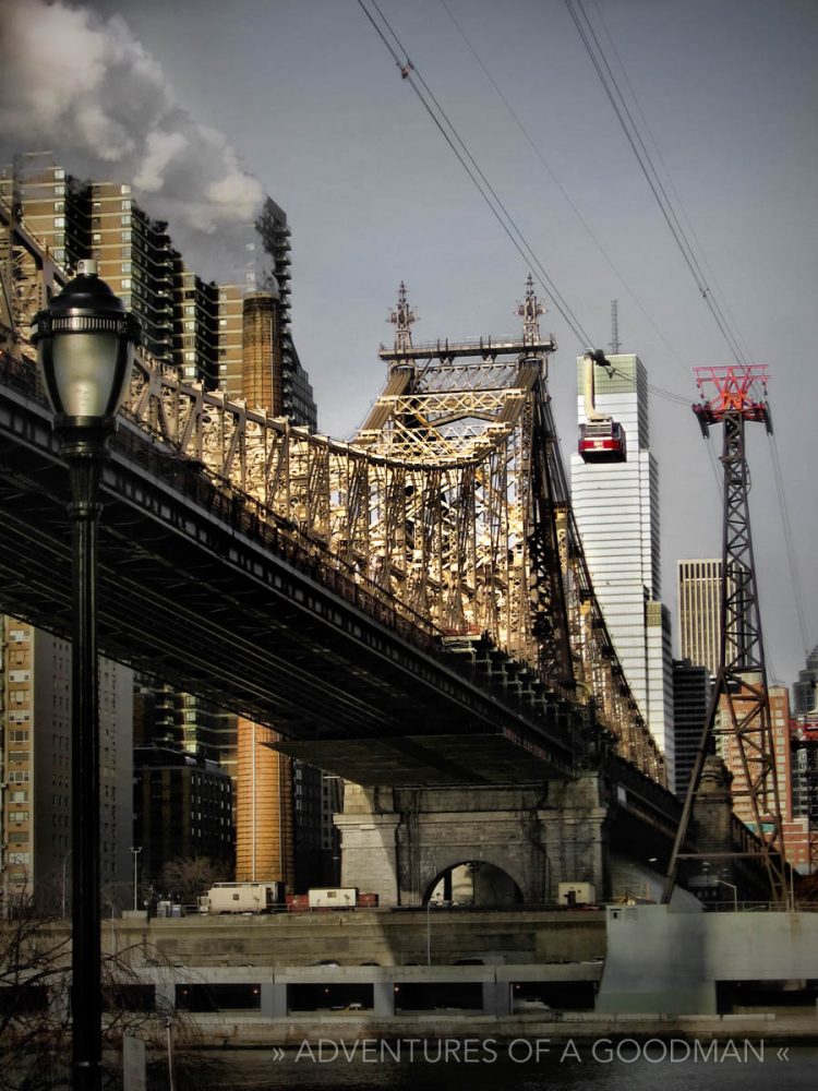 The Roosevelt Island Tram soars over the East River