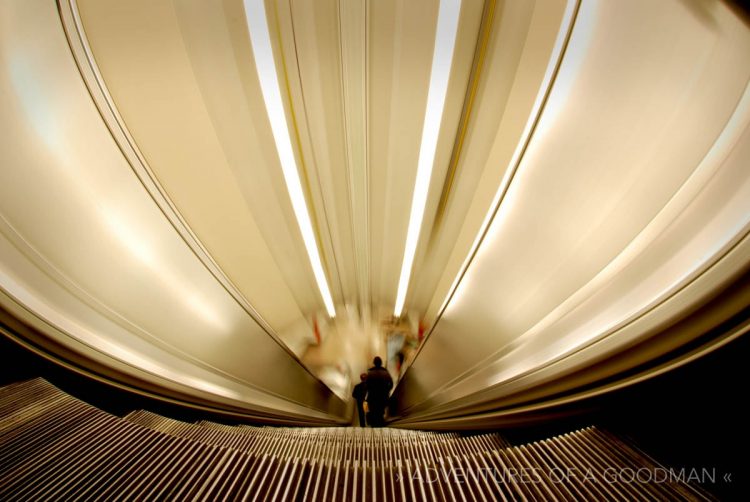 An escalator in the London Tube subway station