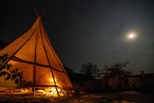 The teepee at Arba Mistika in Hampi, India