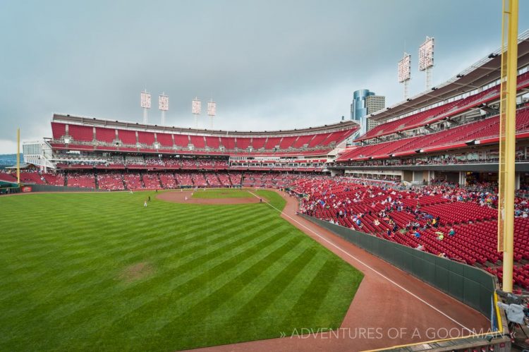 Great American Ballpark in the rain from the centerfield bleachers - Cincinnati Reds