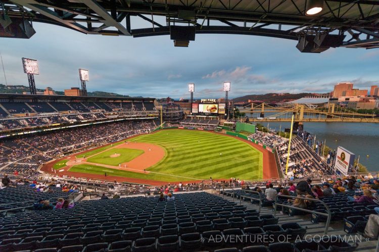 PNC Park - home of the Pirates - is surrounded by bridges spanning the Allegheny River in Pittsburgh