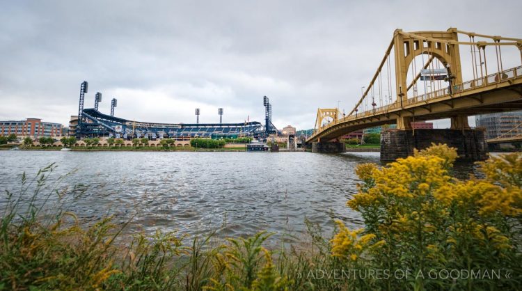 The Roberto Clemente Bridge spans the Allegheny River leading up to PNC Park - home of the Pittsburgh Pirates