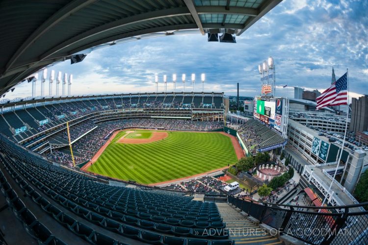 Jacob's Field from the very last row of the right field upper deck - with a wide angle lens