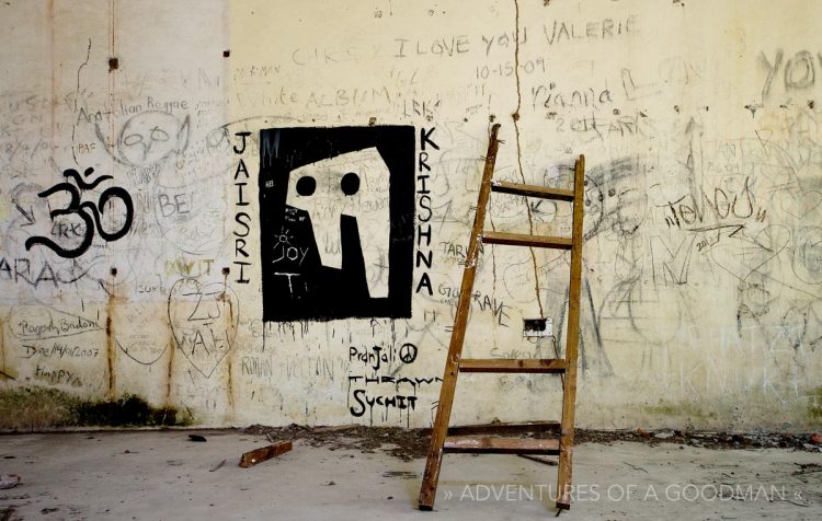 Ladders and art on the walls of the Satsang Hall at the Maharishi Mahesh Yogi Ashram - Rishikesh, India