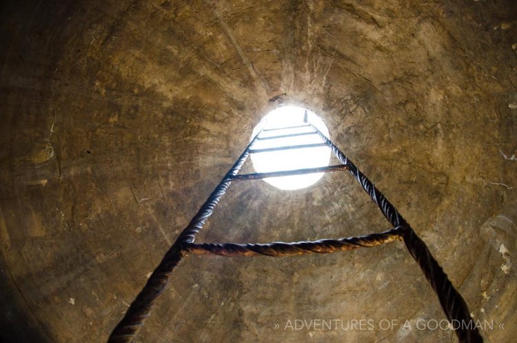 Looking up from inside a meditation dome at the Maharishi Mahesh Yogi Ashram in Rishikesh, India