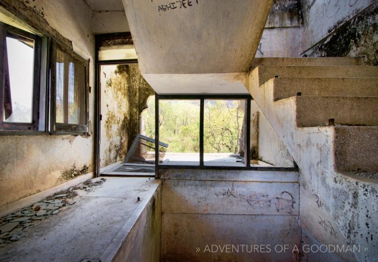 I swear these stairs in the large dormitory of the Beatles Ashram look like an MC Escher picture