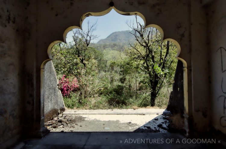 Looking Through a Window in the Dorms of the Beatles Ashram in Rishikesh, India