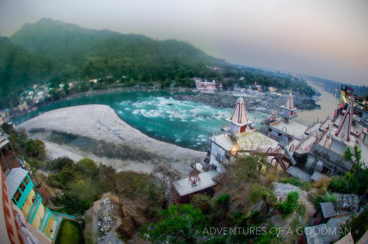 A 30 second exposure of the tail end of a sunset over Rishikesh and the Ganges River in India
