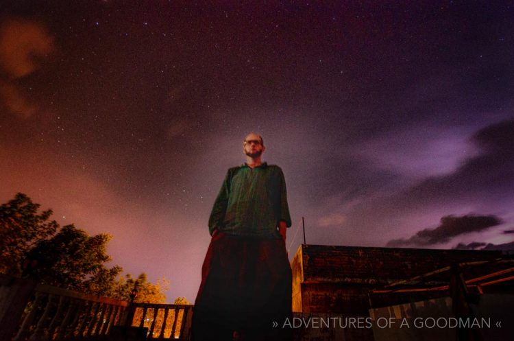 Me during a lightning storm on our roof at Shiva Resorts