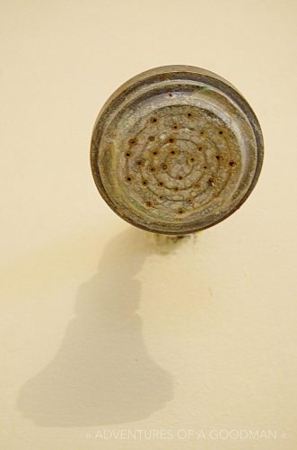 The shower head at Shiva Resorts Guesthouse in Rishikesh, India