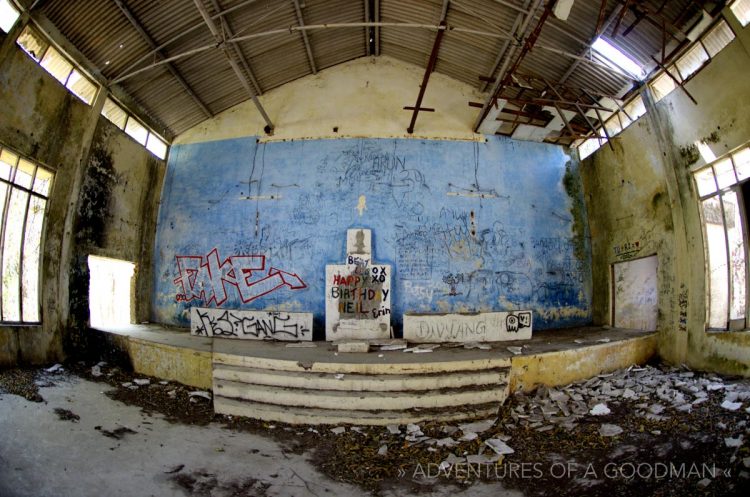 Inside the Satsang Hall at the Beatles Ashram in Rishikesh, India