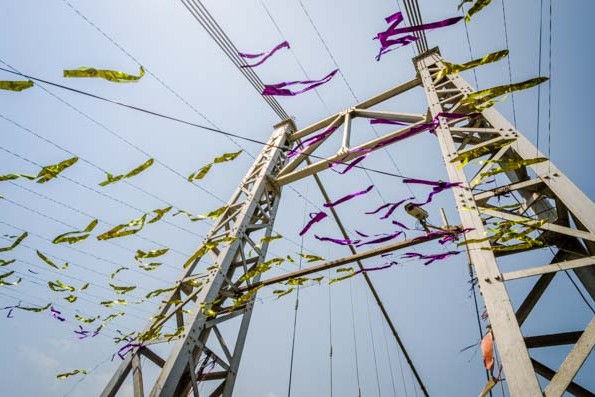 The Laxshman Jhula bridge during a Prem Baba cleanup day in Rishikesh