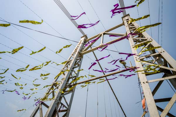 The Laxshman Jhula bridge during a Prem Baba cleanup day in Rishikesh