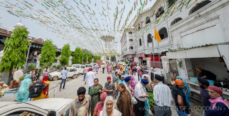 A busy street outside of the Golden Temple in Amritsar