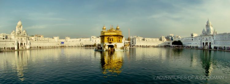 A mid-day panorama of the Golden Temple complex in Amritsar
