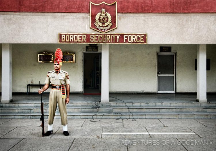 A member of the Indian Border Security Force at the Wagha border