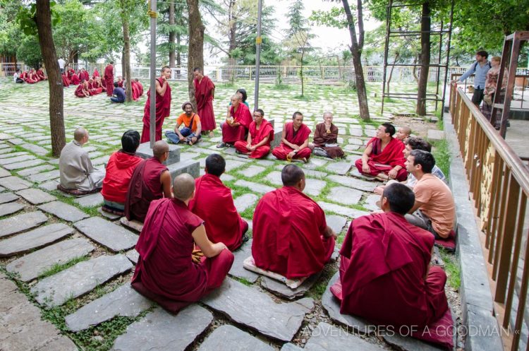 Tourists are invited to join the monks during their study and debate sessions at the Dalai Lama Complex