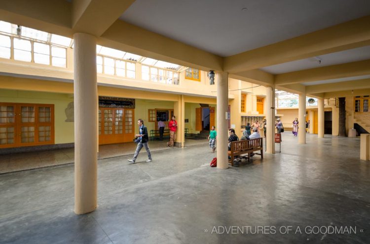 Tourists and devotees rest for a while in the Dalai Lama Complex in McLeod Ganj, India