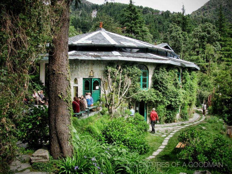 The octagonal and tree-hidden Himalaya Yoga Institute in Daramkot, McLeod Ganj, India