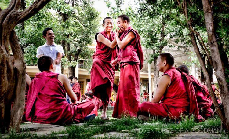 Monks debating at the Dalai Lama compound in McLeod Ganj, Dharamsala, India