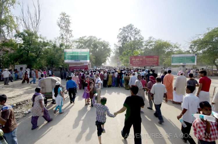 A rare break in the crowd leading up to the Wagha Border Celebration – You can see the sign where this info came from on the far right