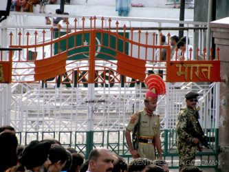 The gate dividing India and Pakistan at the Wagha border